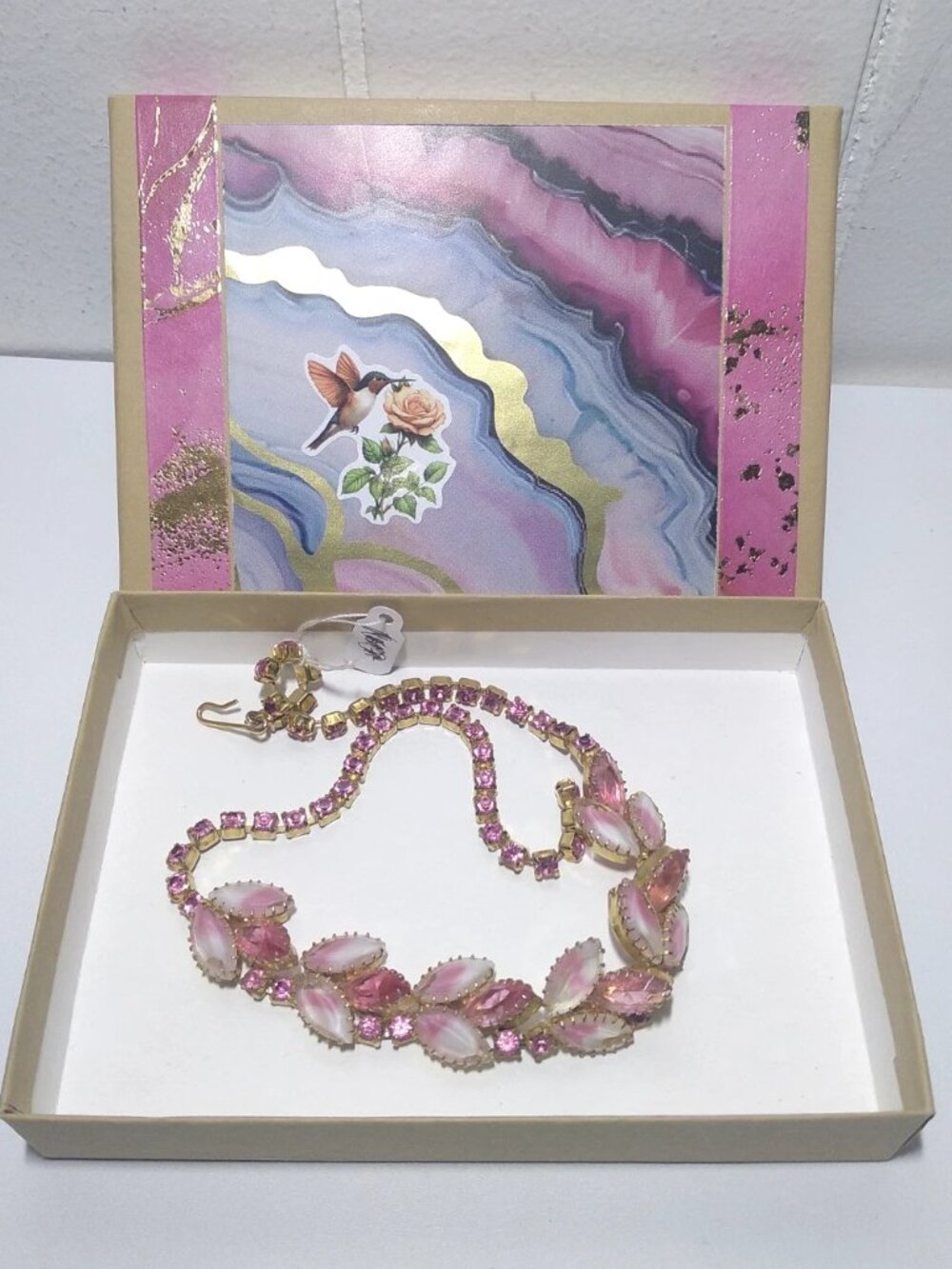 Vintage Juliana Pink Rhinestone Gold Tone Elegant Choker Collar Necklace 15"
